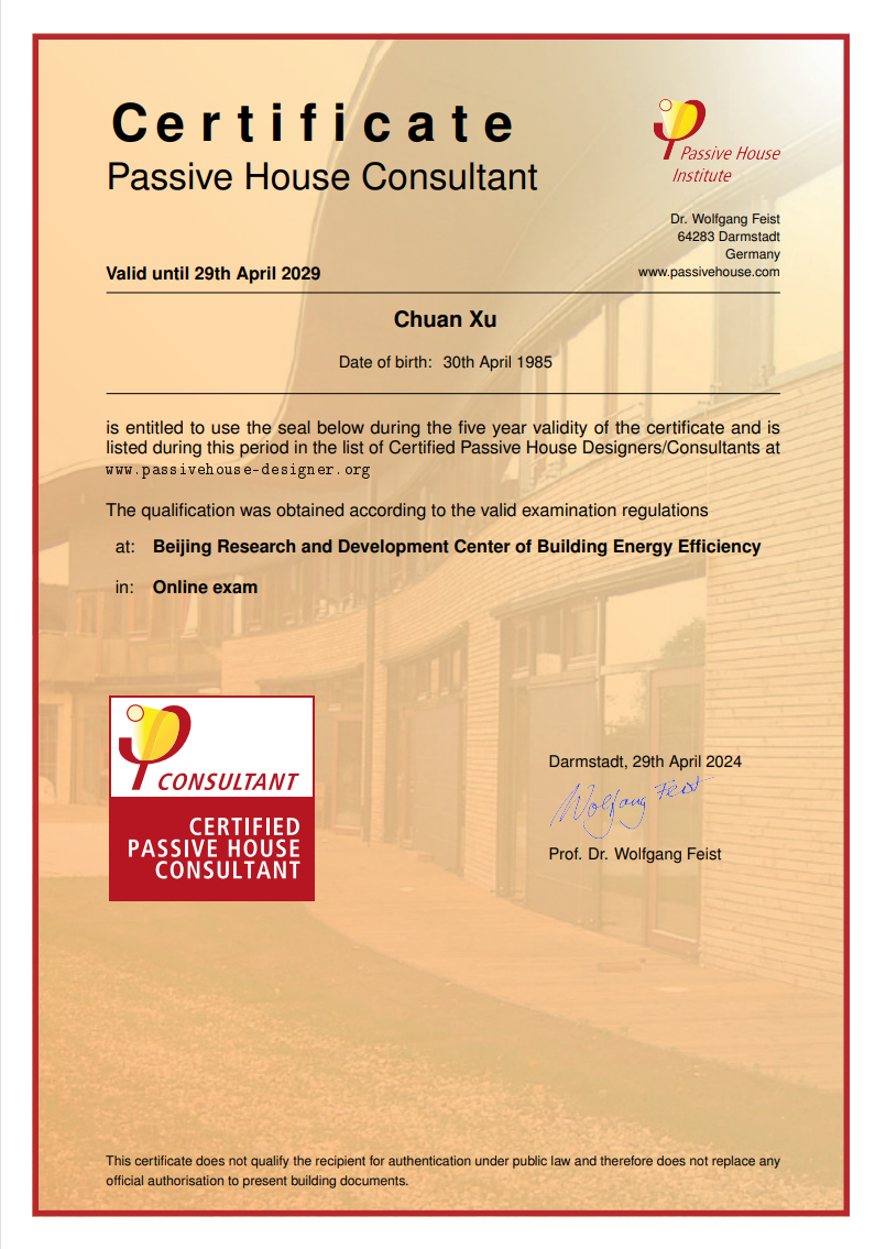 Certificate Passive House Consultant